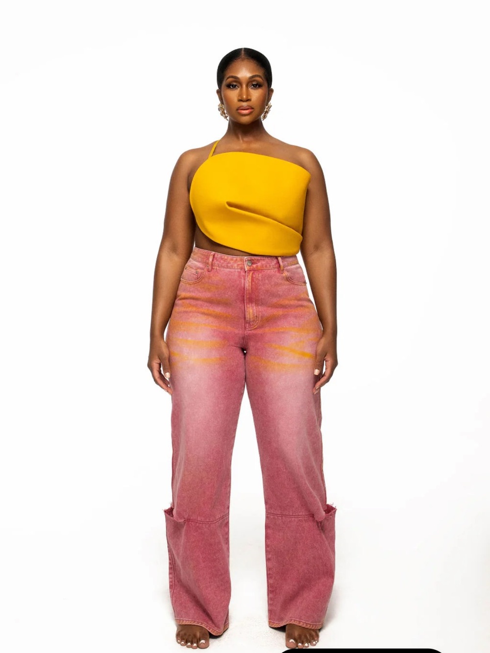 Hanifa Mustard One-Shoulder Crop Top